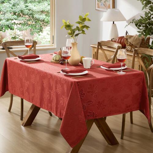 Newbridge Sienna Red Fall Leaves Damask Tablecloth 60 x 144 1