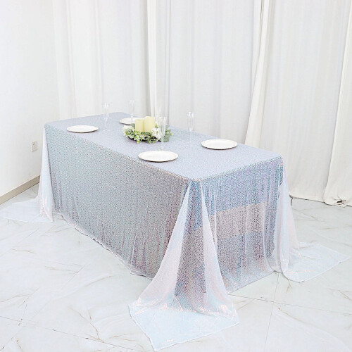 Sequin Rectangular Tablecloth 90 x 132 in Iridescent Blue 2