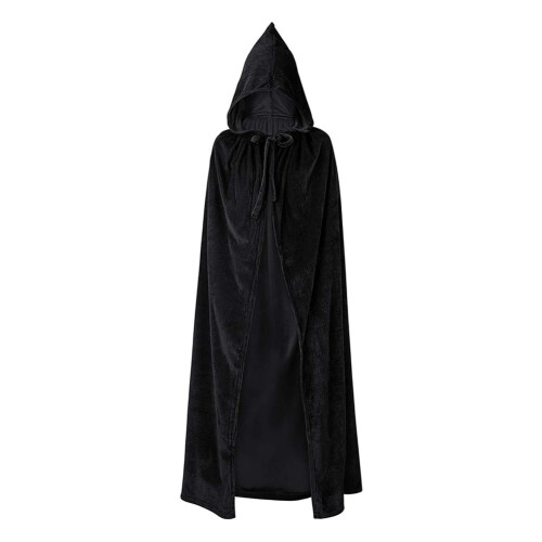 Sort satinkappe med hætte til Halloween og cosplay 1