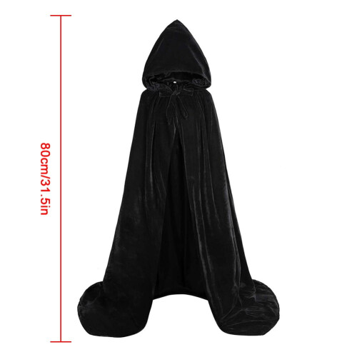 Sort satinkappe med hætte til Halloween og cosplay 2
