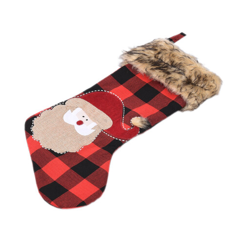 Red Christmas Stocking with Snowman & Deer Design