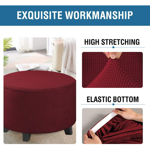 Round Ottoman Slipcover Polyester Jacquard Stretch Cover 2