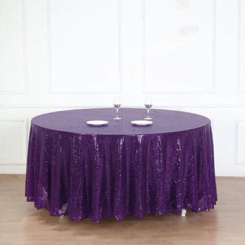 Sequin Round Tablecloth 120 inch Purple 1