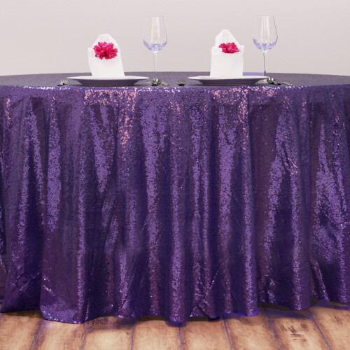 Sequin Round Tablecloth 120 inch Purple 2