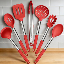 7-Piece Silicone Cooking Utensils Set with Stainless Steel