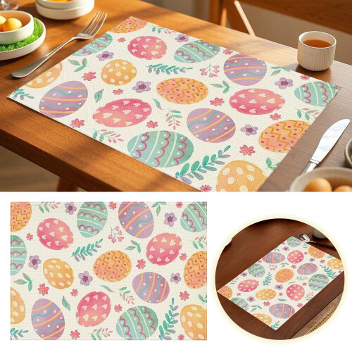 Linen Placemat with Easter Rabbit Design Set of 4