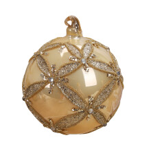 Yellow Glass Christmas Ball Ornament with Lace Hook