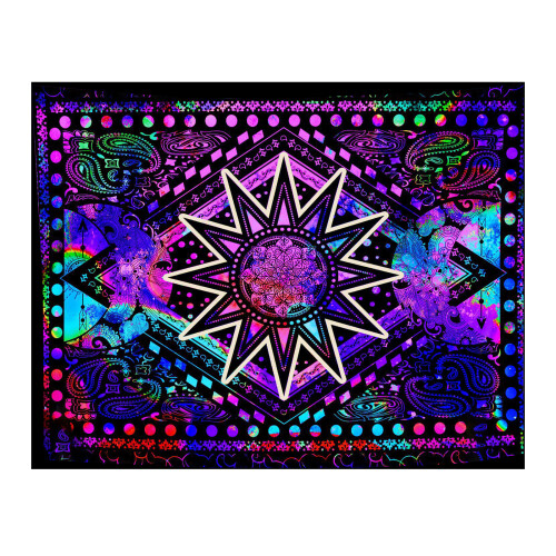 UV Reactive Polyester Tapestry with Mushroom & Stars Design