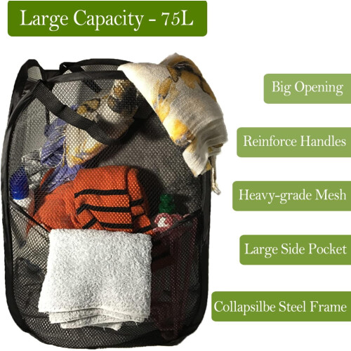 Mesh Pop-Up Laundry Hamper with Side Pocket 14" x 14" x 24" 2