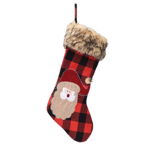 Red Christmas Stocking with Snowman & Deer Design 1