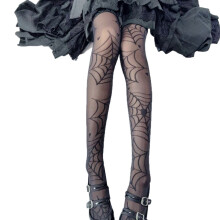 Chaussettes hautes avec motif toile d'araignée en jacquard-Noir