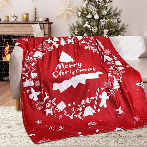 Red Wreath Throw Blanket 60 x 80 Inches
