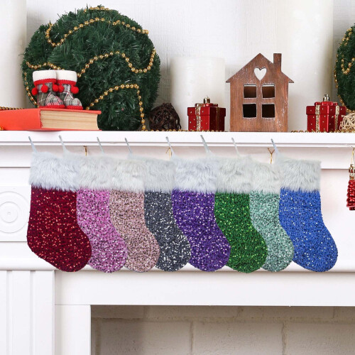Sequins Christmas Stocking with Plush White Rim – 44x26cm