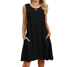 Women's Summer Casual Sleeveless Camisole Pleated Vest-Black XL