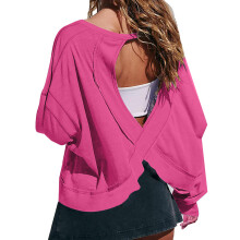 Open Back Workout Tops for Women Long Sleeve-rose red XL