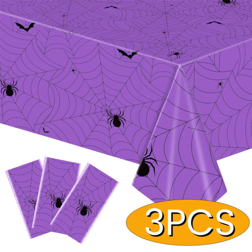Μωβ Τραπεζομάντιλο για Halloween από Ιστό Αράχνης 54x108in3τεμ.