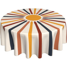Boho Rainbow Striped Round Tablecloth 60 in