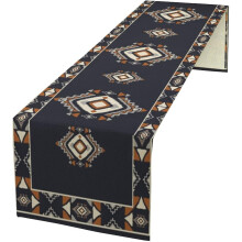 Linen Table Runner 13 x 90 in Deep Blue & White Geometric