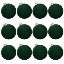 Velvet Christmas Balls 6 cm Set of 12 Dark Green