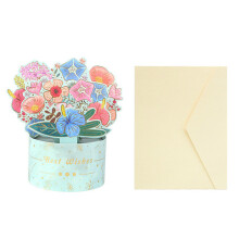 Grußkarte mit 3D-Blumenstrauß – Blau/Grün/Rosa/Gelb