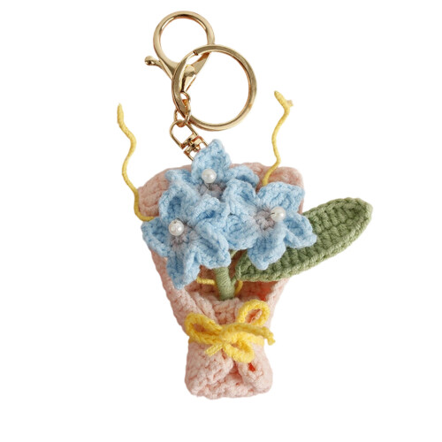 Gestrickter Blumen-Schlüsselanhänger, handgefertigt,-4