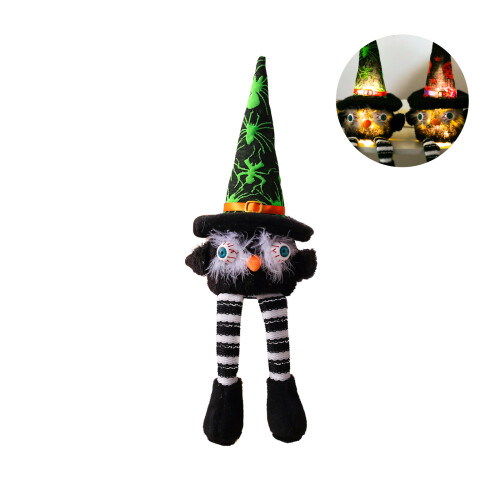 Glowing Black Cat Halloween Ornament with Witch Hat