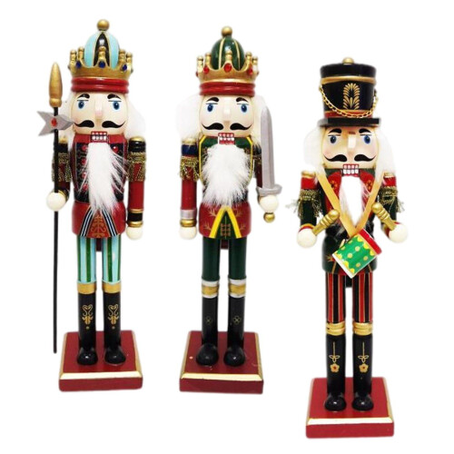 3 Wooden Nutcracker Soldier Ornaments 30cm