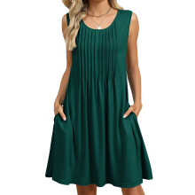 Women's Casual Sleeveless Camisole Pleated Vest-darkgreen XL