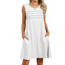 Women's Summer Casual Sleeveless Camisole Pleated Vest-White XL