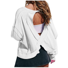 Open Back Workout Tops for Women Long Sleeve Cropped-White L