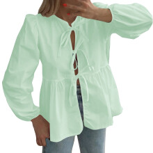 Women's Babydoll Tops Spring Trendy 3/4 Length Puff-Green S