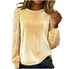 Women's Elegant Round Neck Shirt Long Sleeve Loose Long-Gold L