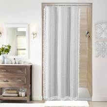 Taupe Grey Boho Farmhouse Shower Curtain 84in