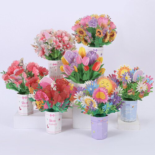 Pop-Up Flower Bouquet Greeting Card, Multicolour, 21x28cm 2