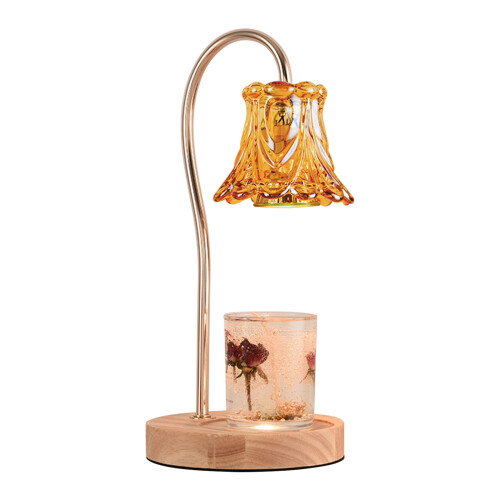 Aquecedor de velas com cúpula de vidro e base de madeira 1