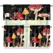 Red Mushroom Snail Kitchen Curtain Set – 3-Piece Thermal