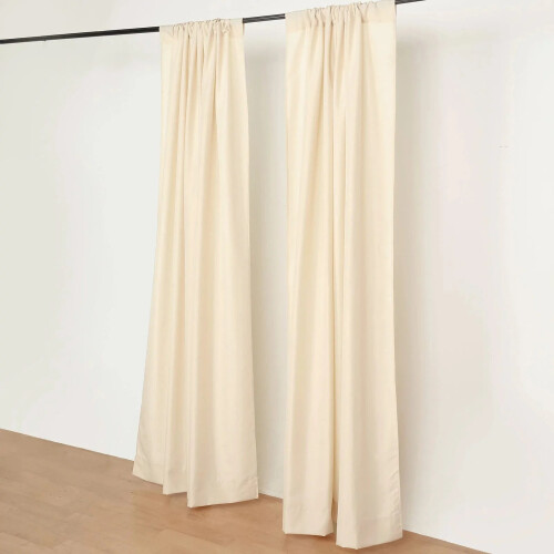Beige Polyester Sheer Backdrop Curtains 2 Panels 8 ft