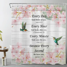 Pink Floral Bible Verse Shower Curtain 72x78 in