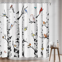 Bird Print Polyester Shower Curtain 150 x 180 cm with 12