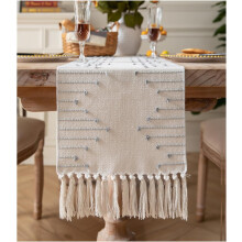Boho Table Runner 13 x 90 Inch Natural Cotton with Tassels