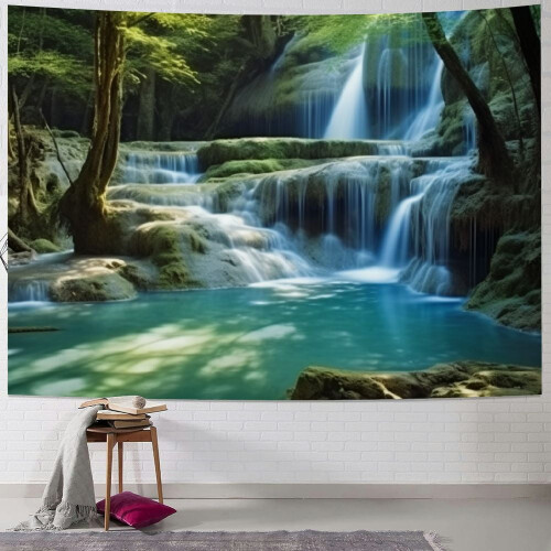 Waterfall Forest Blue Pool Tapestry Short Plush 4 Sizes