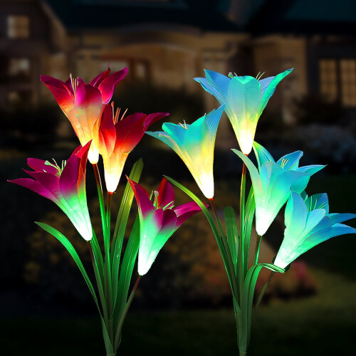 Solar Lily Flower Stake Lights 2 Pack Blue Purple