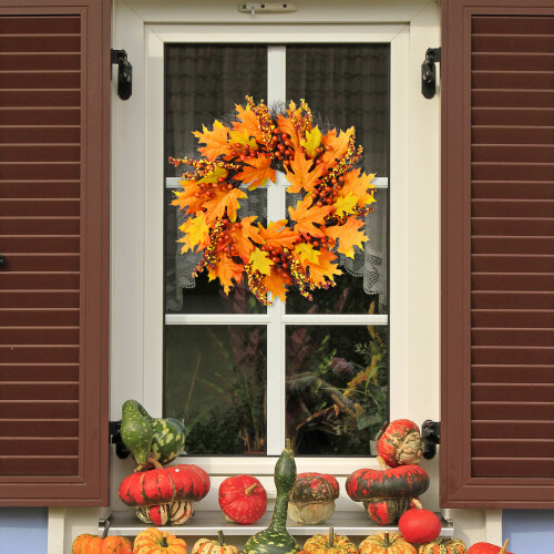Harvest Wreath45cm Multicolor Cloth Foam Rattan 1