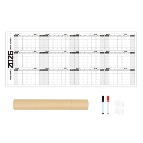 Calendrier mural effaçable pour l'année 2026, planificateur-Noir
