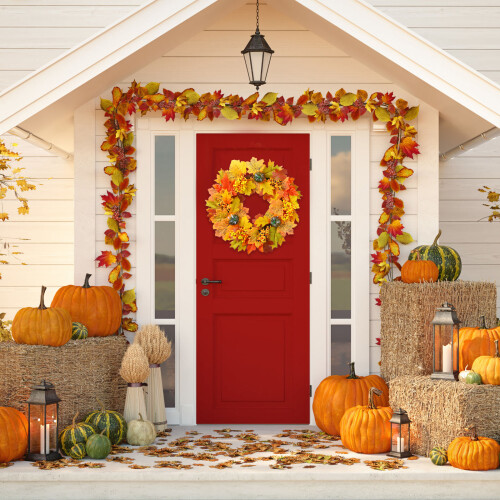 Harvest Wreath45cm Multicolor Cloth Foam Rattan 1