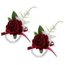 Perles de fleurs de poignet en soie de qualité supérieure,-Rouge
