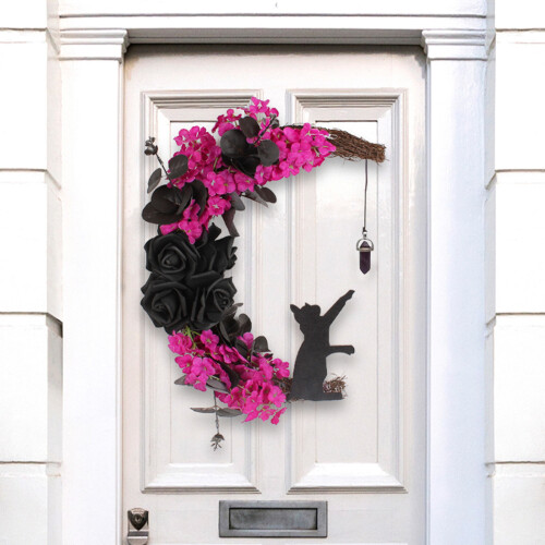 Halloween Moon Cat Wreath33x28cm Plastic 2