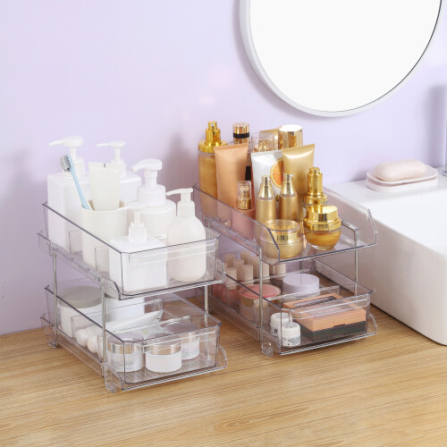 2-Tier Slide-Out Acrylic Drawer Organizer with Movable 2