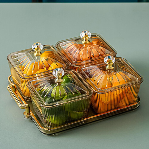 Amber 4-Compartment Food Storage Tray with Lid