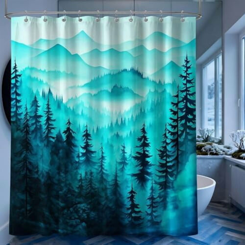 Forest Pine Tree Shower Curtain, Waterproof Polyester, 70"